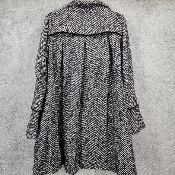 Hawke & Co Women's Size 14 Black White Herringbone Wool Blend Snap Jacket Coat - Picture 8 of 13